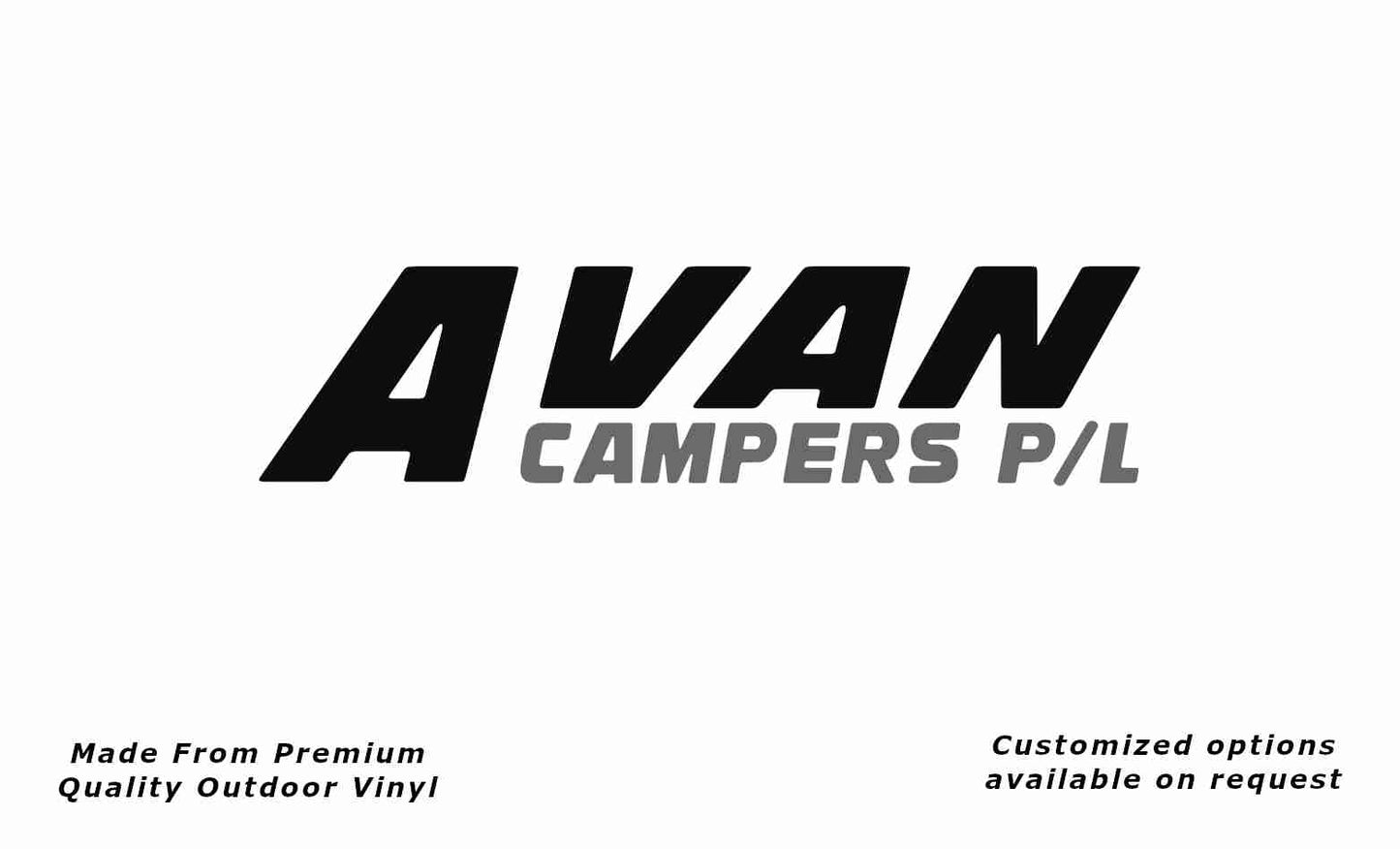 Avan campers p/l caravan replacement vinyl decal sticker in black and silver grey.