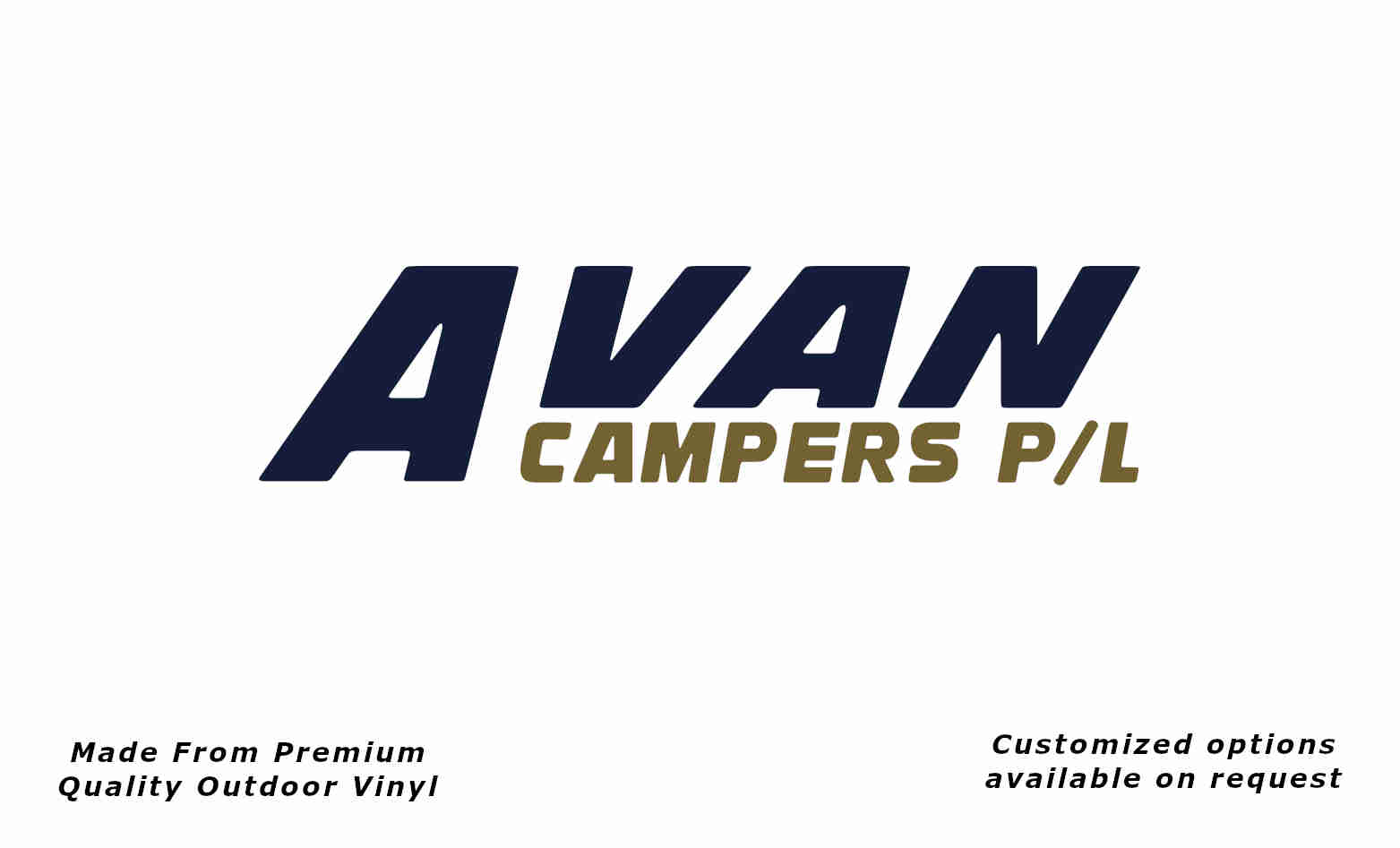 Avan campers p/l caravan replacement vinyl decal sticker in deep sea blue and gold.