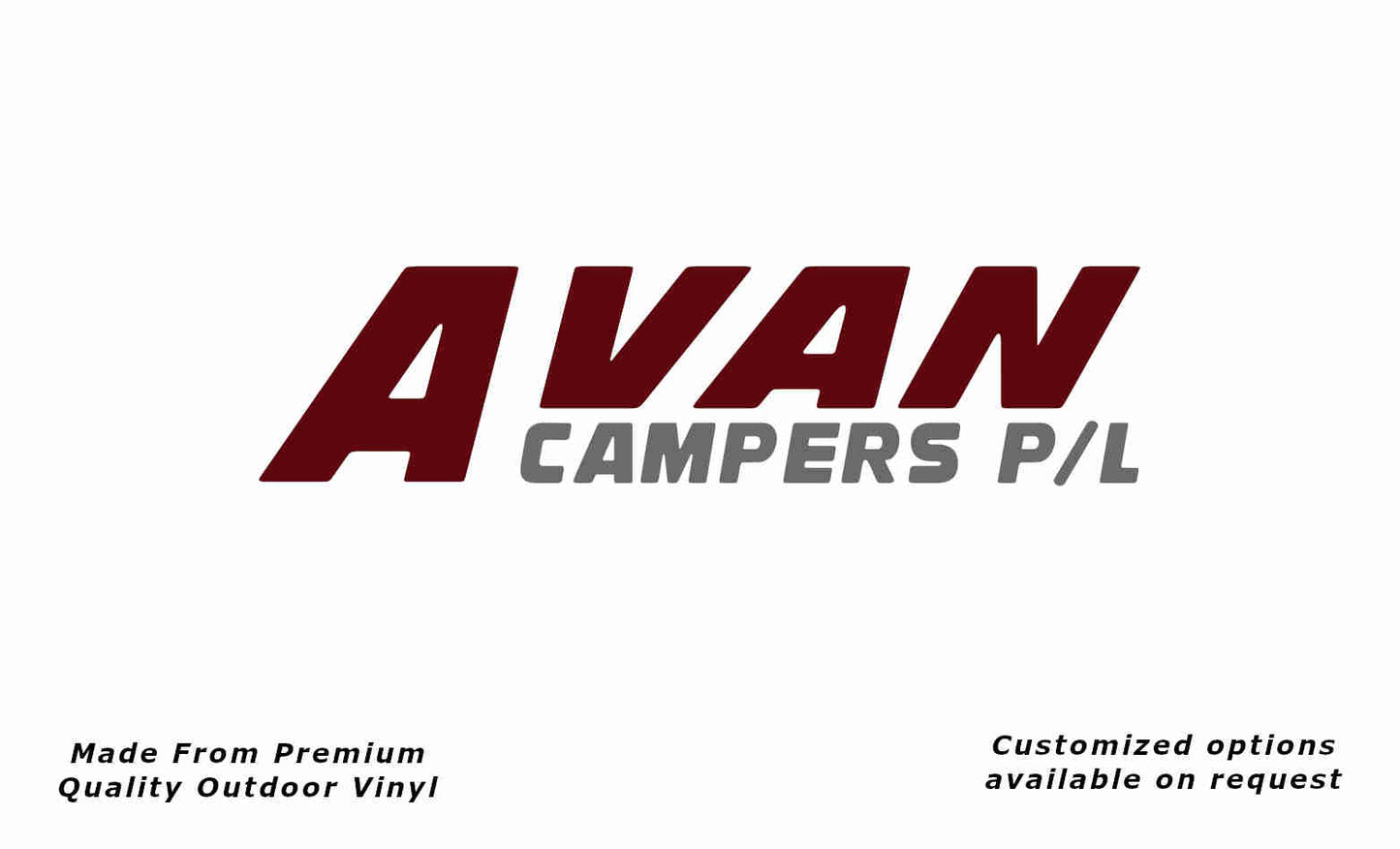 Avan campers p/l caravan replacement vinyl decal sticker in purple red and silver grey.