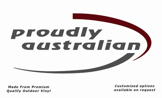 Avan proudly australian camper rear v1 caravan replacement vinyl decal sticker in dark grey and purple red.