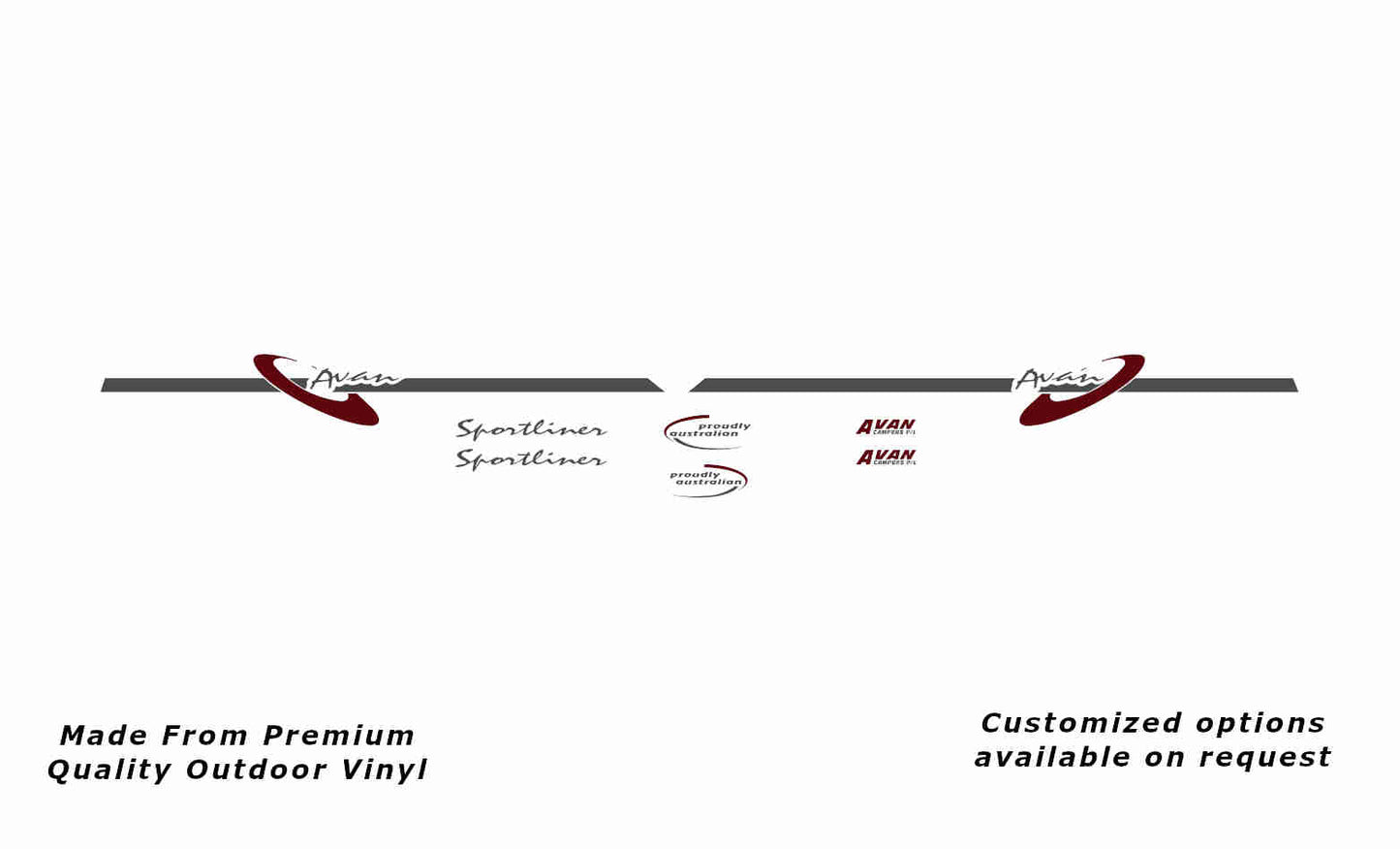 Avan Sportliner 2002 camper replacement vinyl decal in dark grey and purple red.