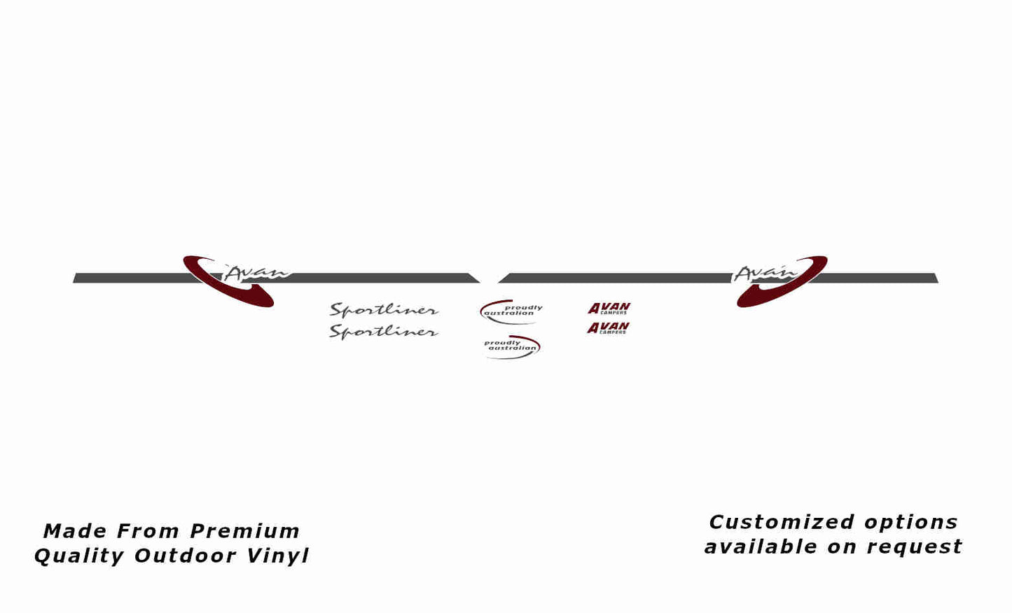 Avan Sportliner 2003-2004 camper replacement vinyl decal in dark grey and purple red.