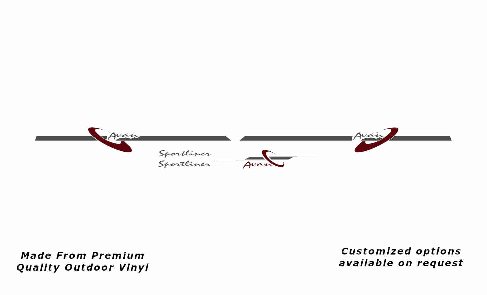 Avan Sportliner 2005-2011 camper replacement vinyl decal in dark grey and purple red.