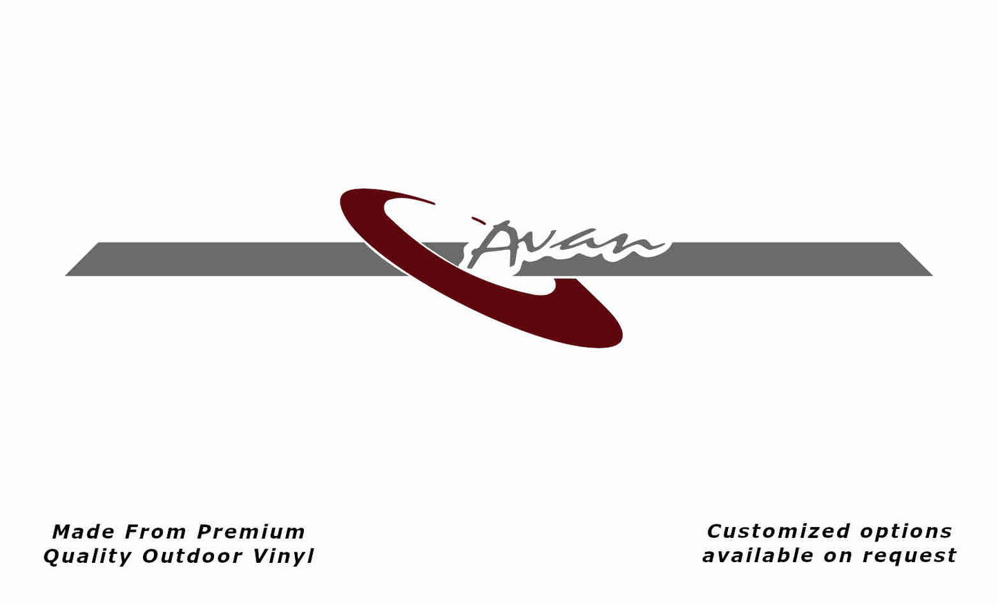 Avan The Ray Rear (L) caravan replacement vinyl decal sticker in silver grey and purple red.