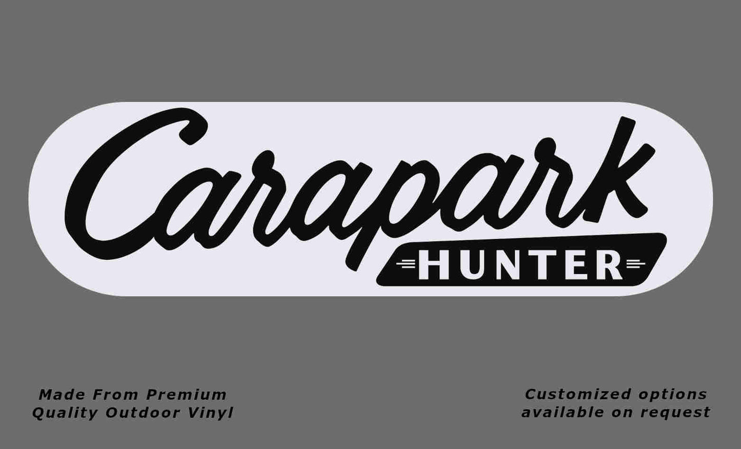 Carapark hunter w/border caravan replacement vinyl decal sticker in white and black.