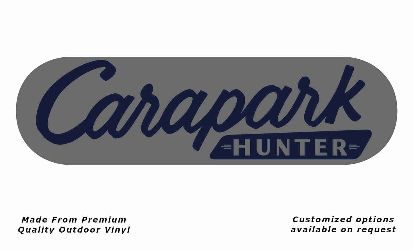 Carapark hunter w/border caravan replacement vinyl decal sticker in silver grey and deep sea blue.