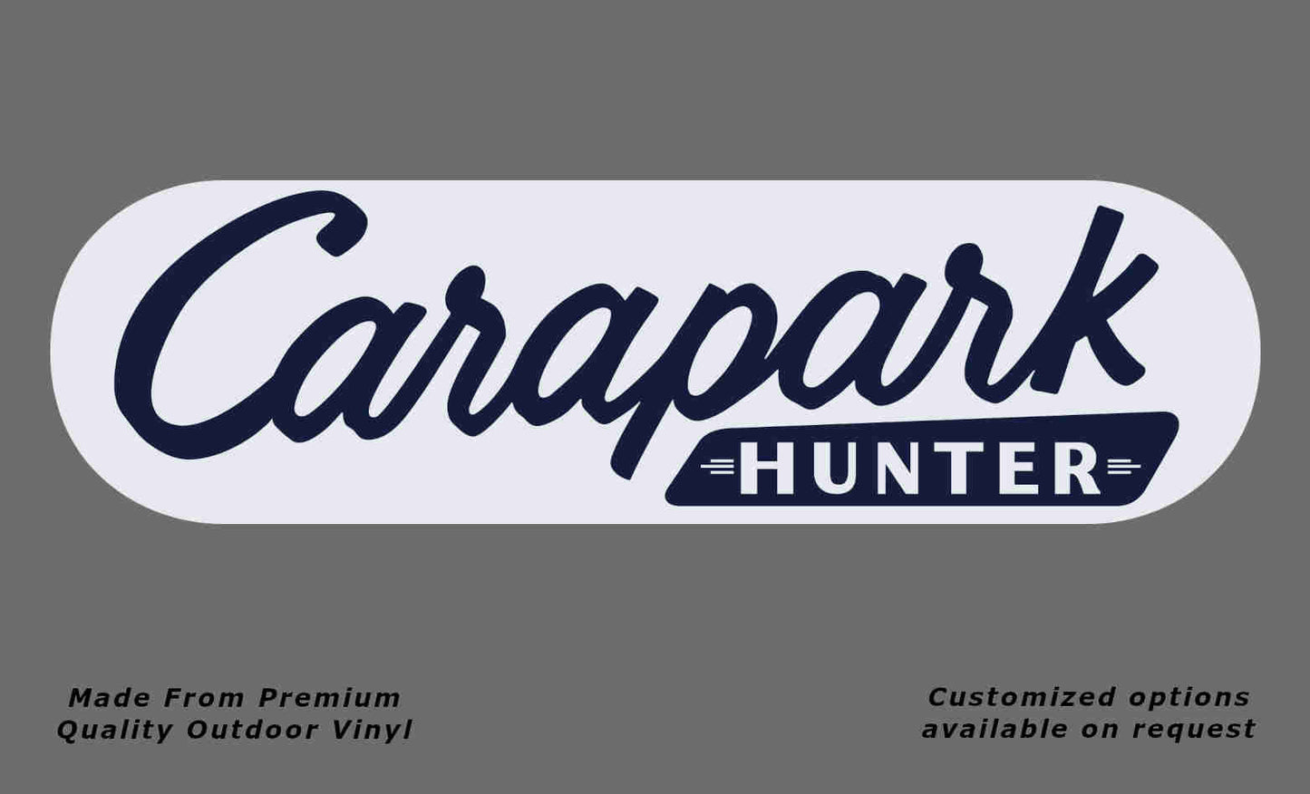 Carapark hunter w/border caravan replacement vinyl decal sticker in white and deep sea blue.