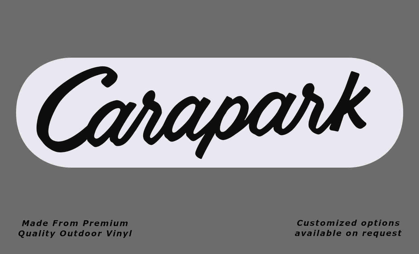 Carapark w/border caravan replacement vinyl decal sticker in white and black.