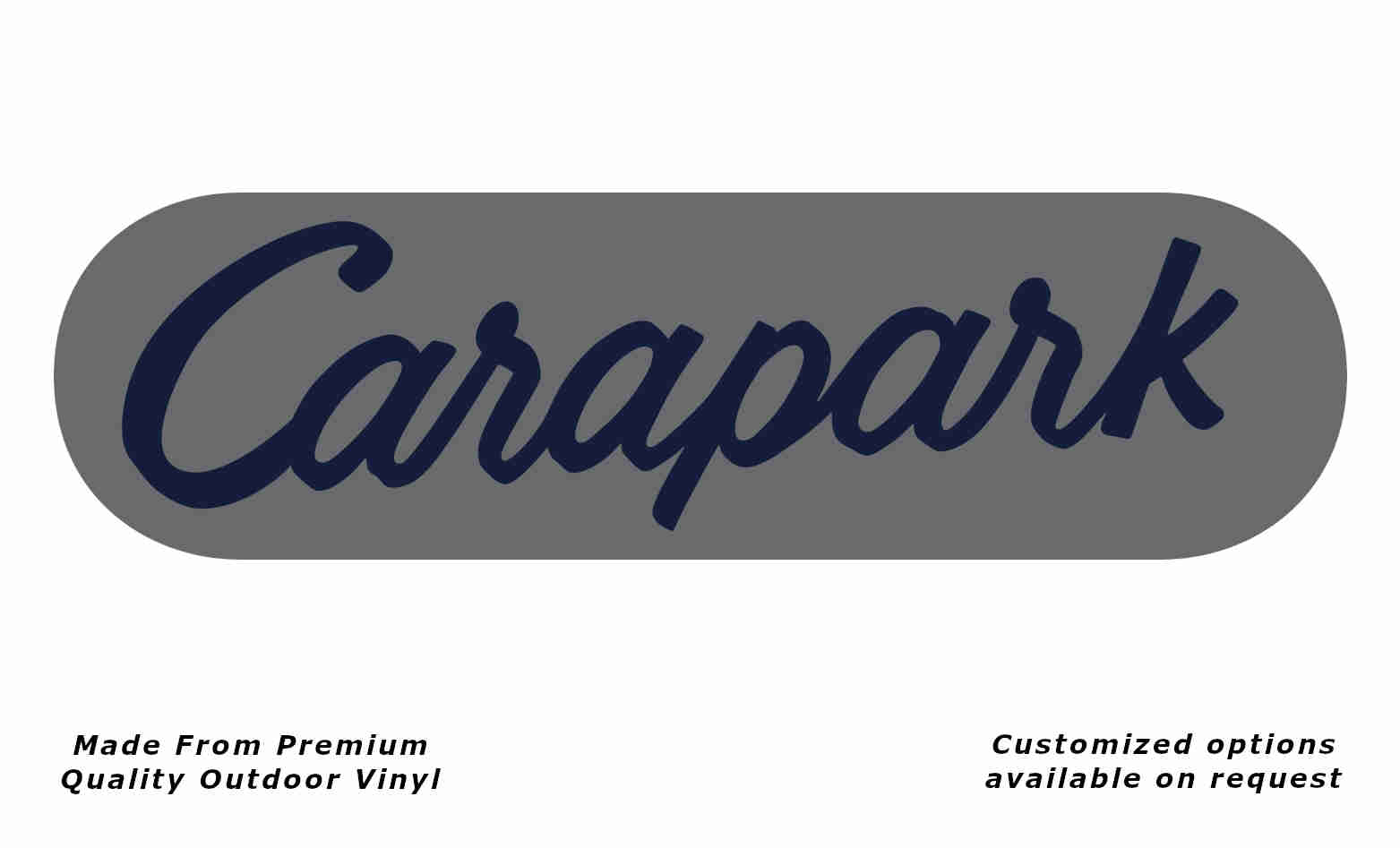 Carapark w/border caravan replacement vinyl decal sticker in silver grey and deep sea blue.