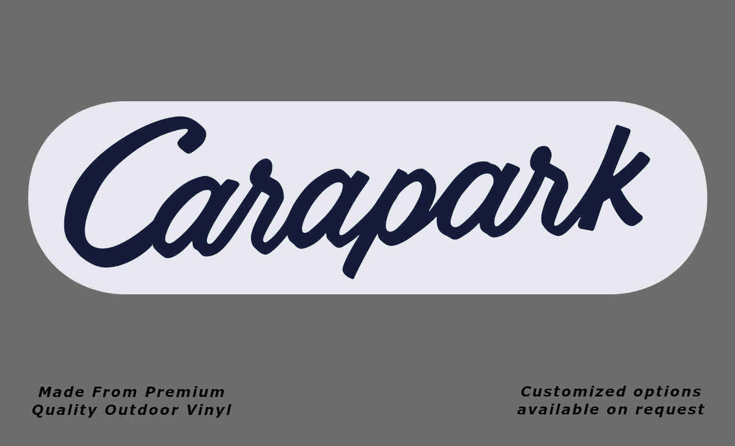 Carapark w/border caravan replacement vinyl decal sticker in white and deep sea blue.