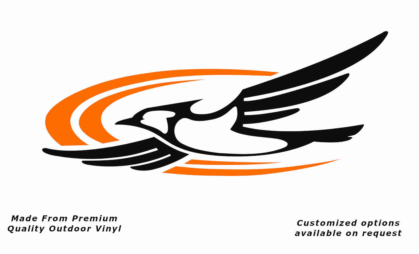 Jayco bird 2000-2010 left caravan replacement vinyl decal sticker in black with a pastel orange crescent.