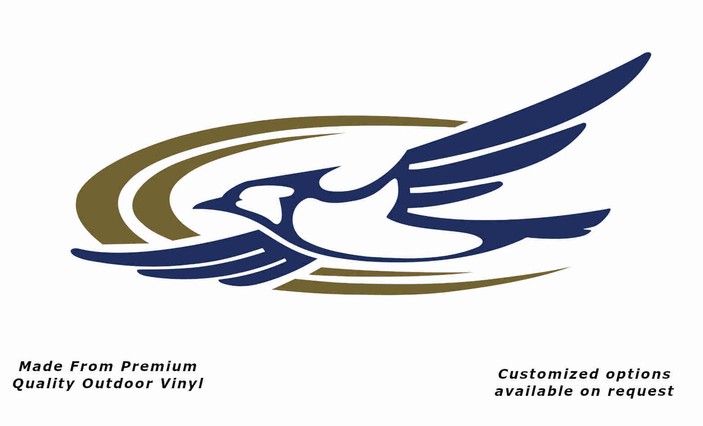 Jayco bird 2000-2010 left caravan replacement vinyl decal sticker in dark blue with a gold crescent.