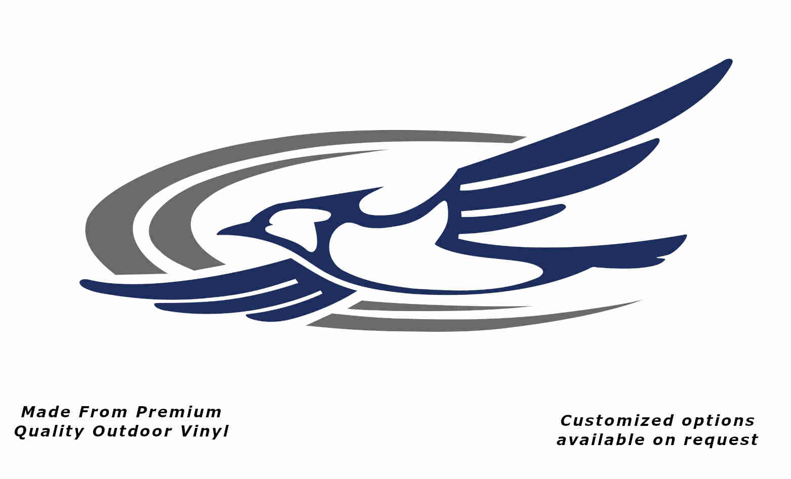 Jayco bird 2000-2010 left caravan replacement vinyl decal sticker in dark blue with a silver grey crescent.