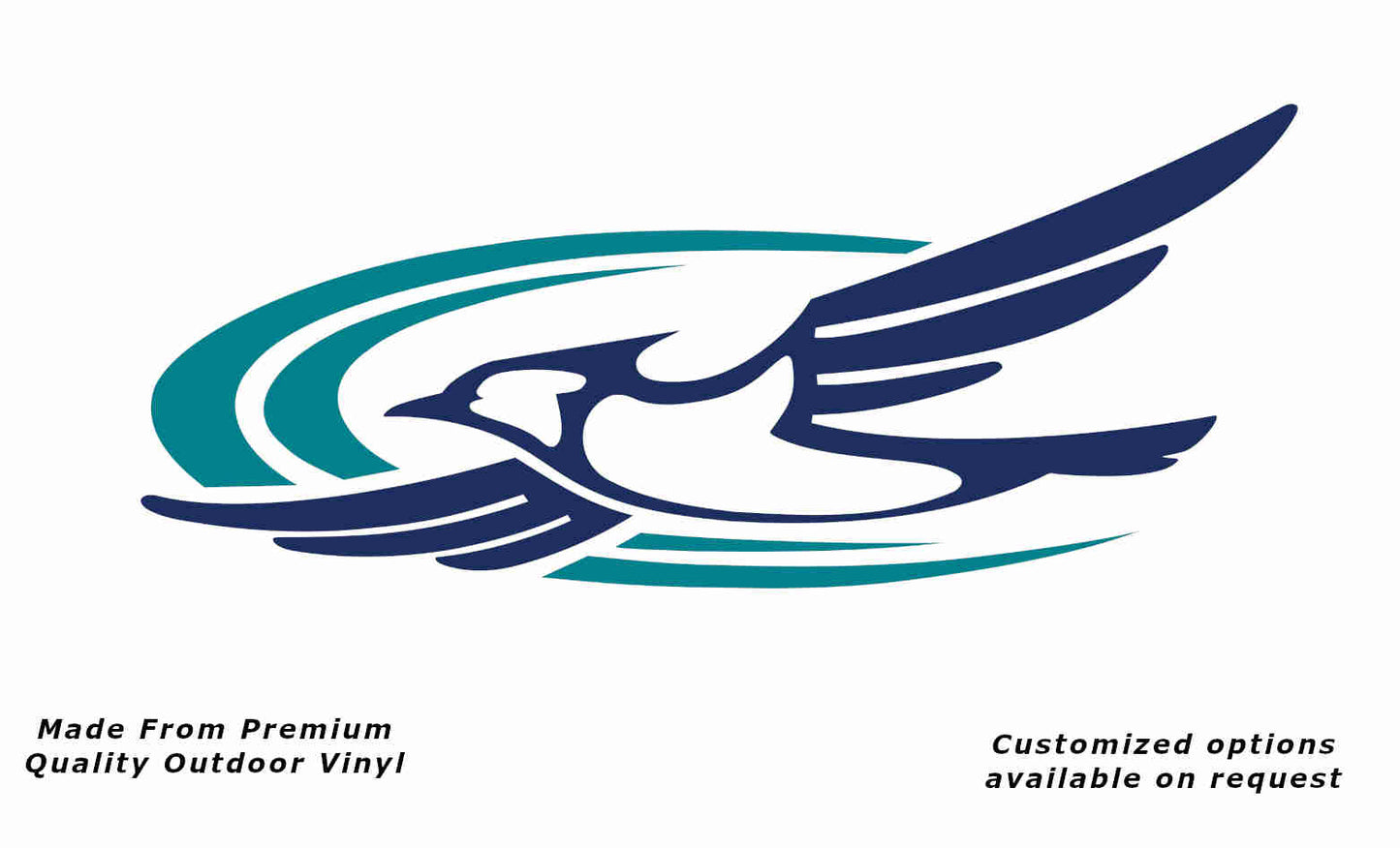 Jayco bird 2000-2010 left caravan replacement vinyl decal sticker in dark blue with a turquoise blue crescent.