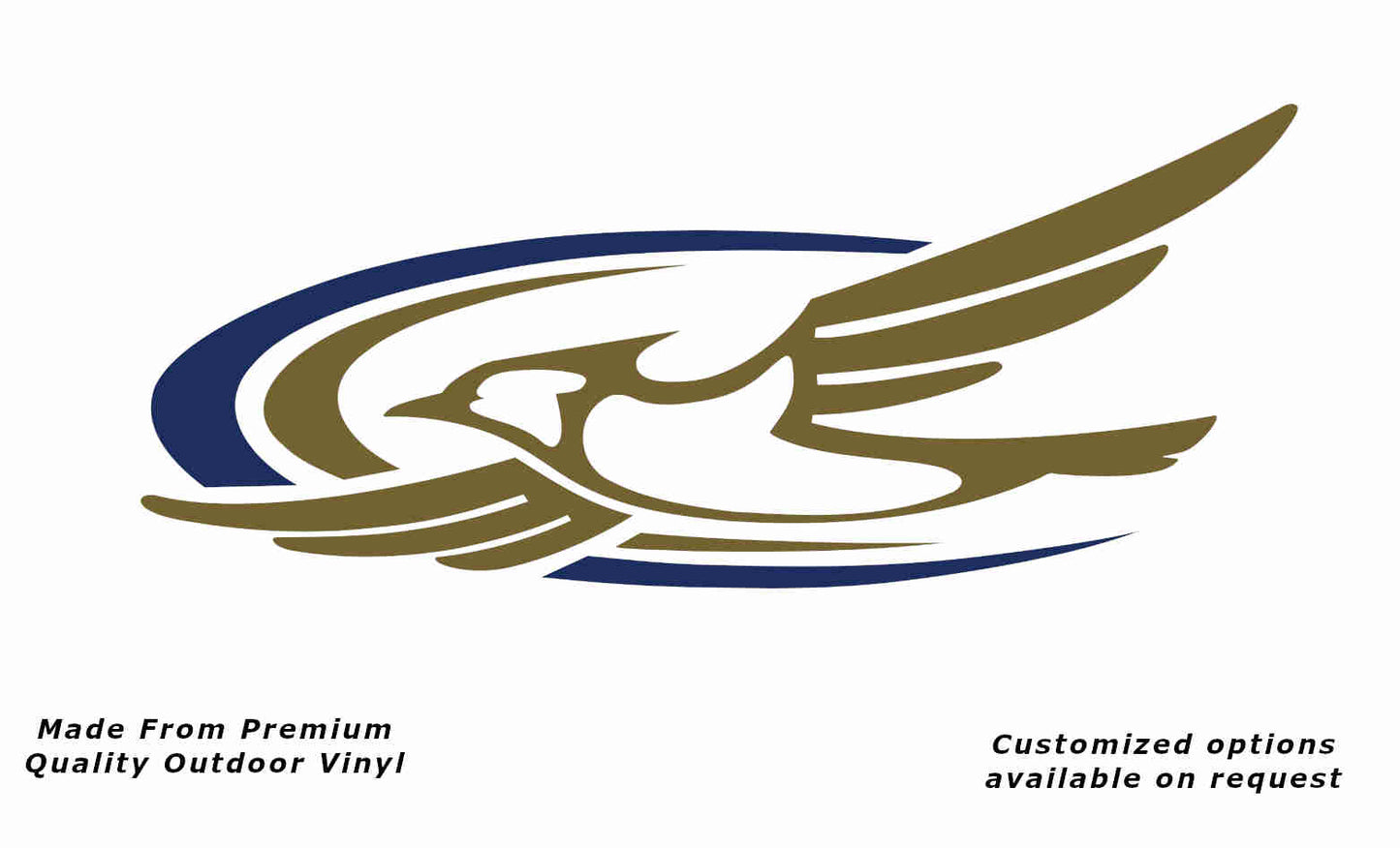 Jayco bird 2000-2010 left caravan replacement vinyl decal sticker in gold with a gold and dark blue crescent.