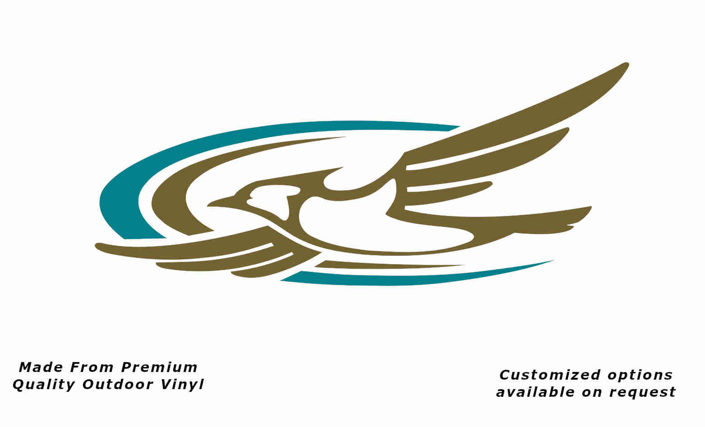 Jayco bird 2000-2010 left caravan replacement vinyl decal sticker in gold with a gold and turquoise blue crescent.