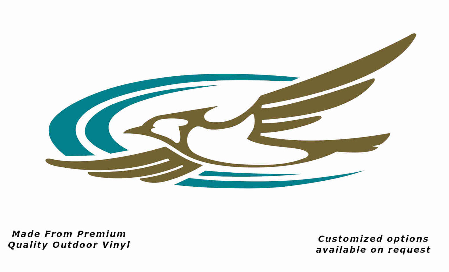 Jayco bird 2000-2010 left caravan replacement vinyl decal sticker in gold with a turquoise blue crescent.