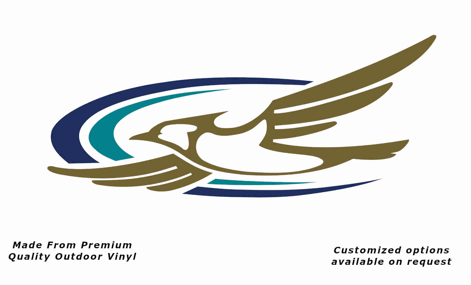 Jayco bird 2000-2010 left caravan replacement vinyl decal sticker in gold with a turquoise blue and dark blue crescent.