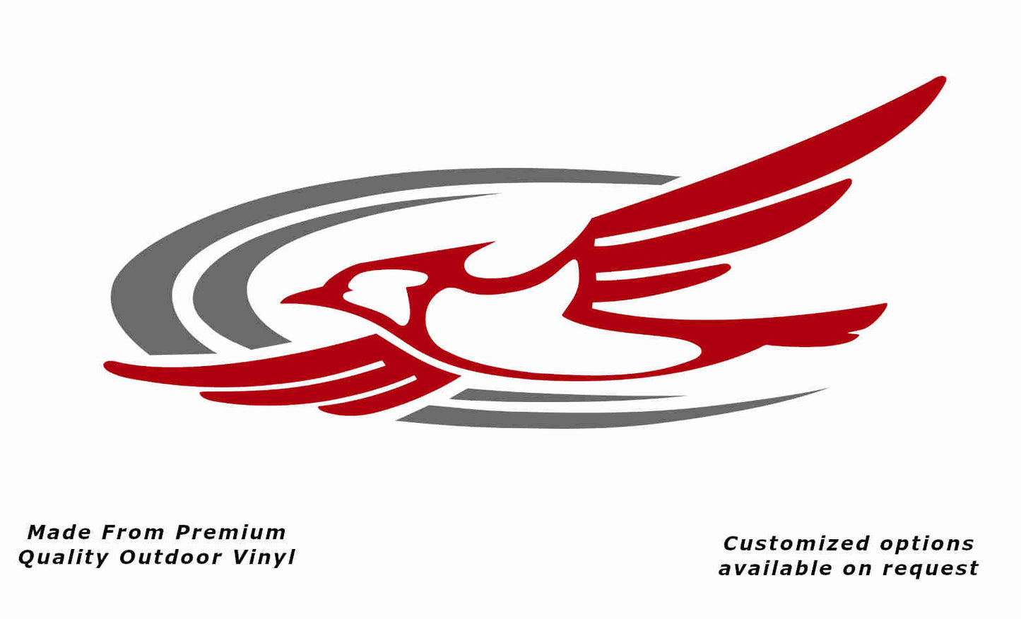 Jayco bird 2000-2010 left caravan replacement vinyl decal sticker in red with a silver grey crescent.