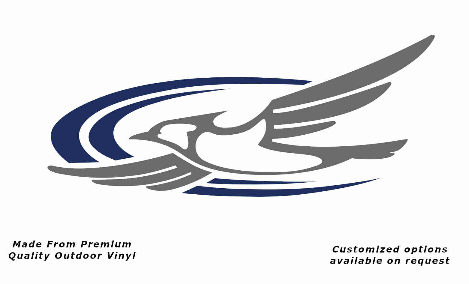 Jayco bird 2000-2010 left caravan replacement vinyl decal sticker in silver grey with a dark blue crescent.