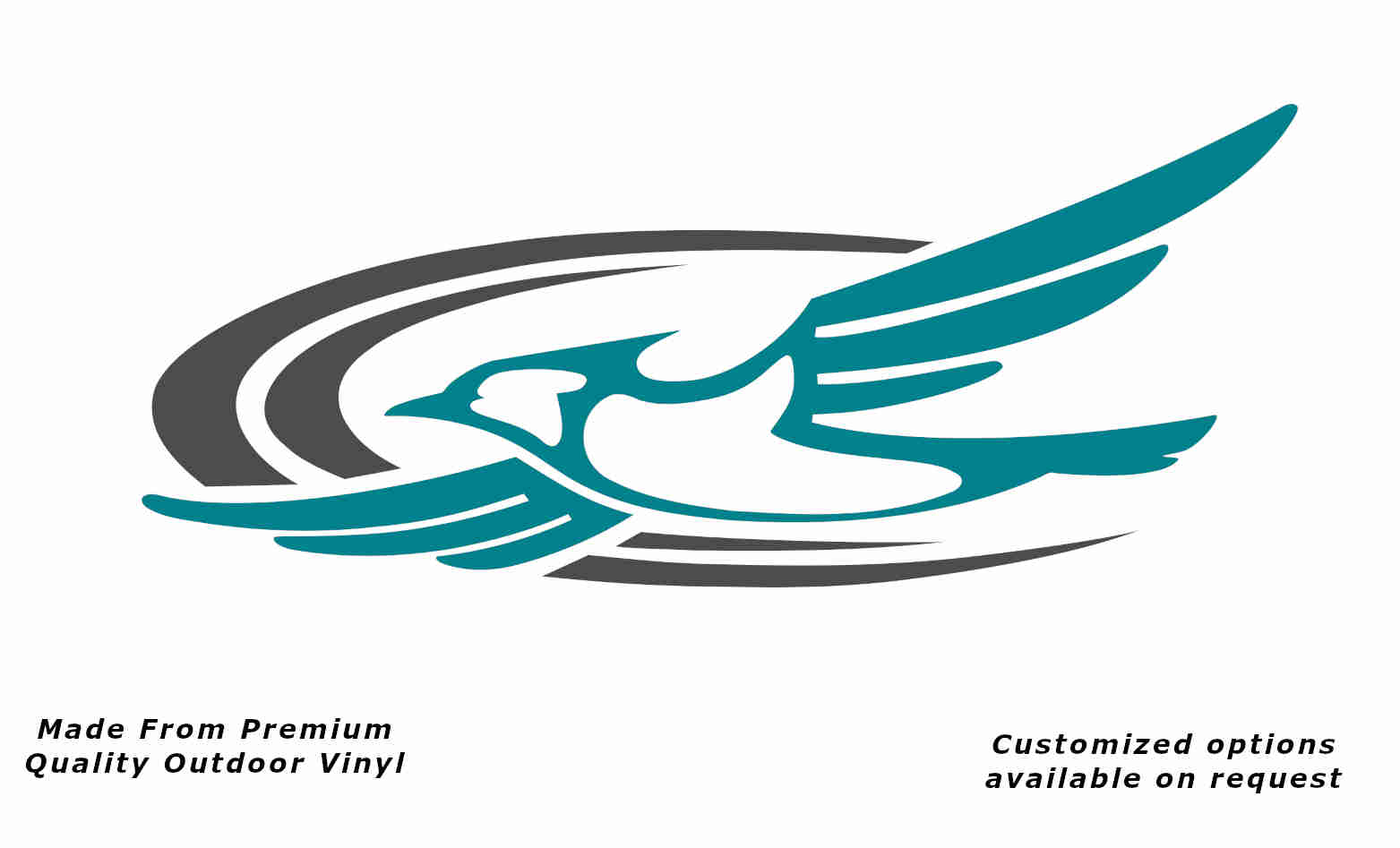 Jayco bird 2000-2010 left caravan replacement vinyl decal sticker in turquoise blue with a dark grey crescent.