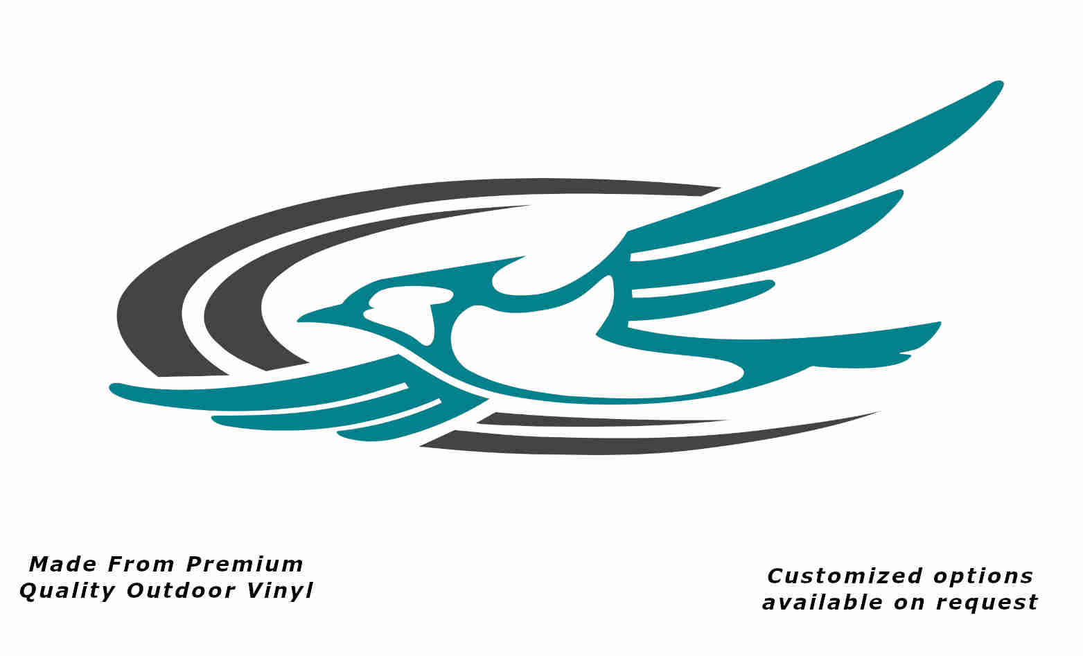 Jayco bird 2000-2010 left caravan replacement vinyl decal sticker in turquoise blue with a metallic charcoal crescent.