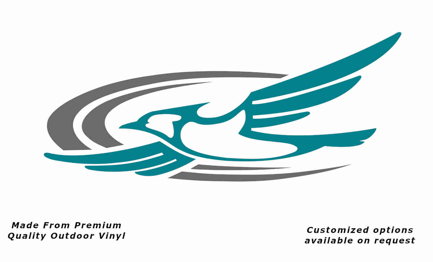 Jayco bird 2000-2010 left caravan replacement vinyl decal sticker in turquoise blue with a silver grey crescent.