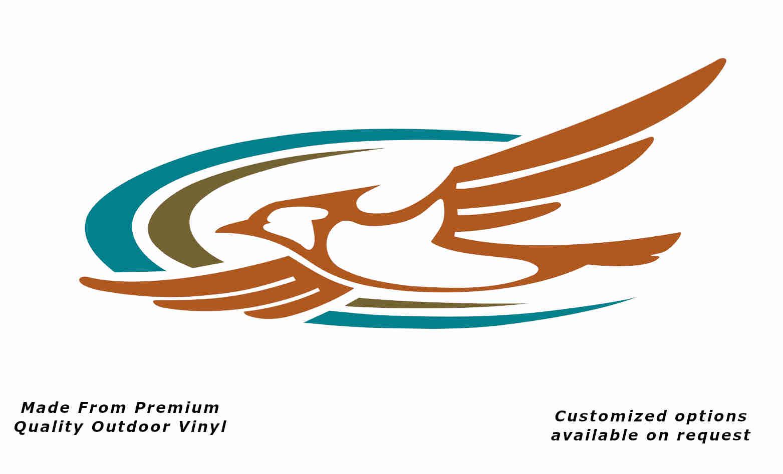 Jayco bird 2000-2010 left caravan replacement vinyl decal sticker in terracotta with a gold and turquoise blue crescent.