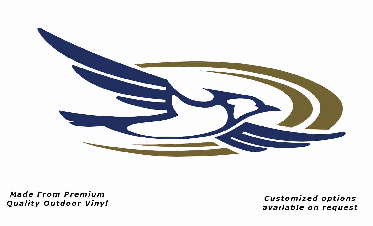 Jayco bird 2000-2010 right caravan replacement vinyl decal sticker in dark blue with a gold crescent.