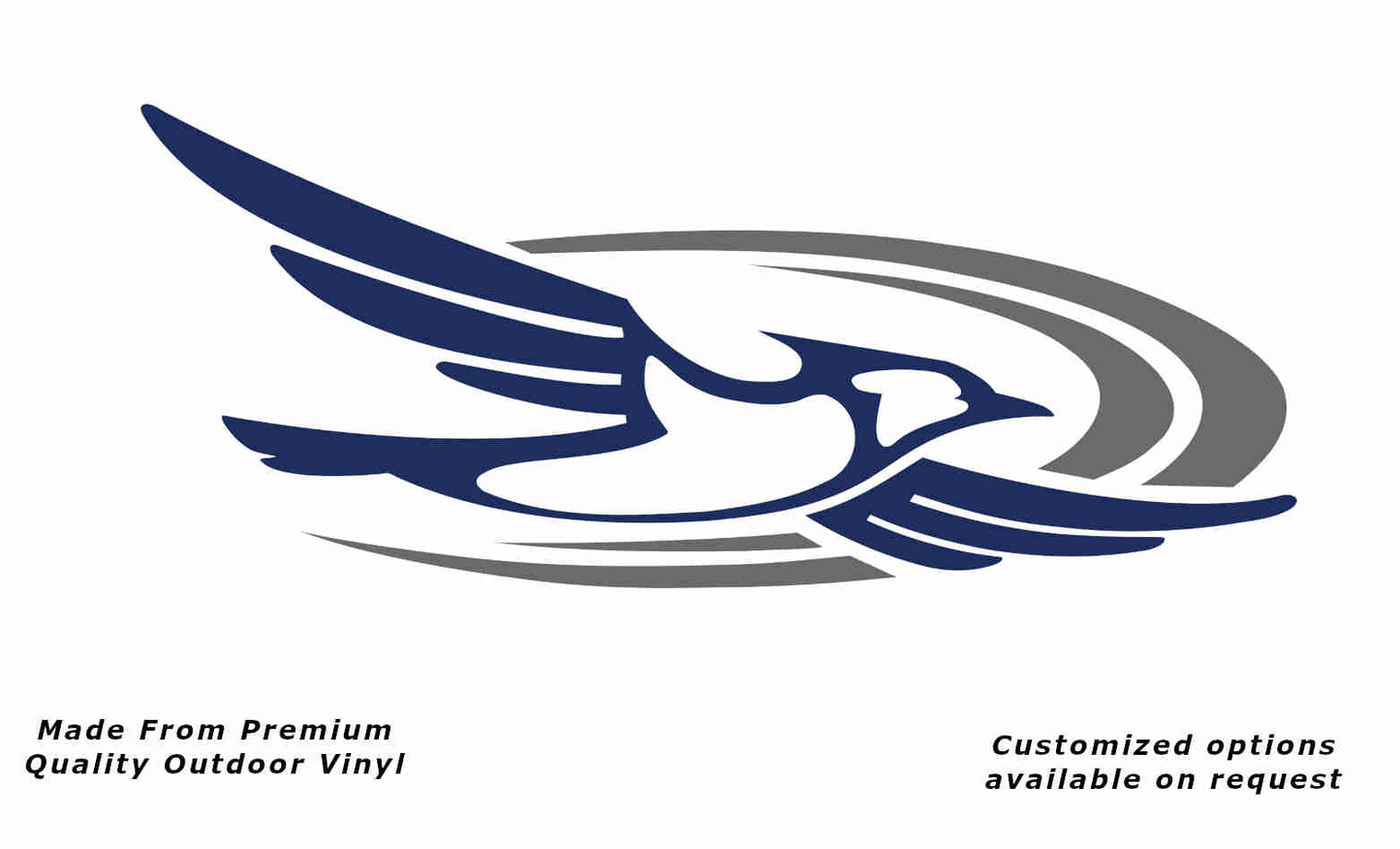 Jayco bird 2000-2010 right caravan replacement vinyl decal sticker in dark blue with a silver grey crescent.