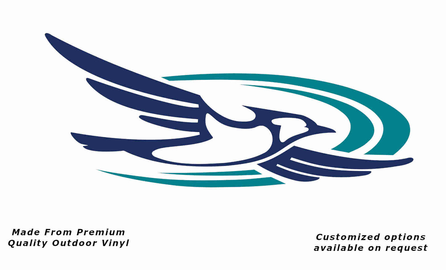 Jayco bird 2000-2010 right caravan replacement vinyl decal sticker in dark blue with a turquoise blue crescent.