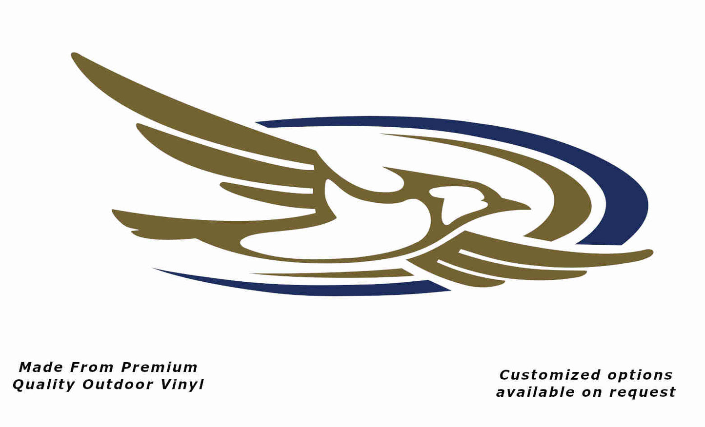 Jayco bird 2000-2010 right caravan replacement vinyl decal sticker in gold with a gold and dark blue crescent.