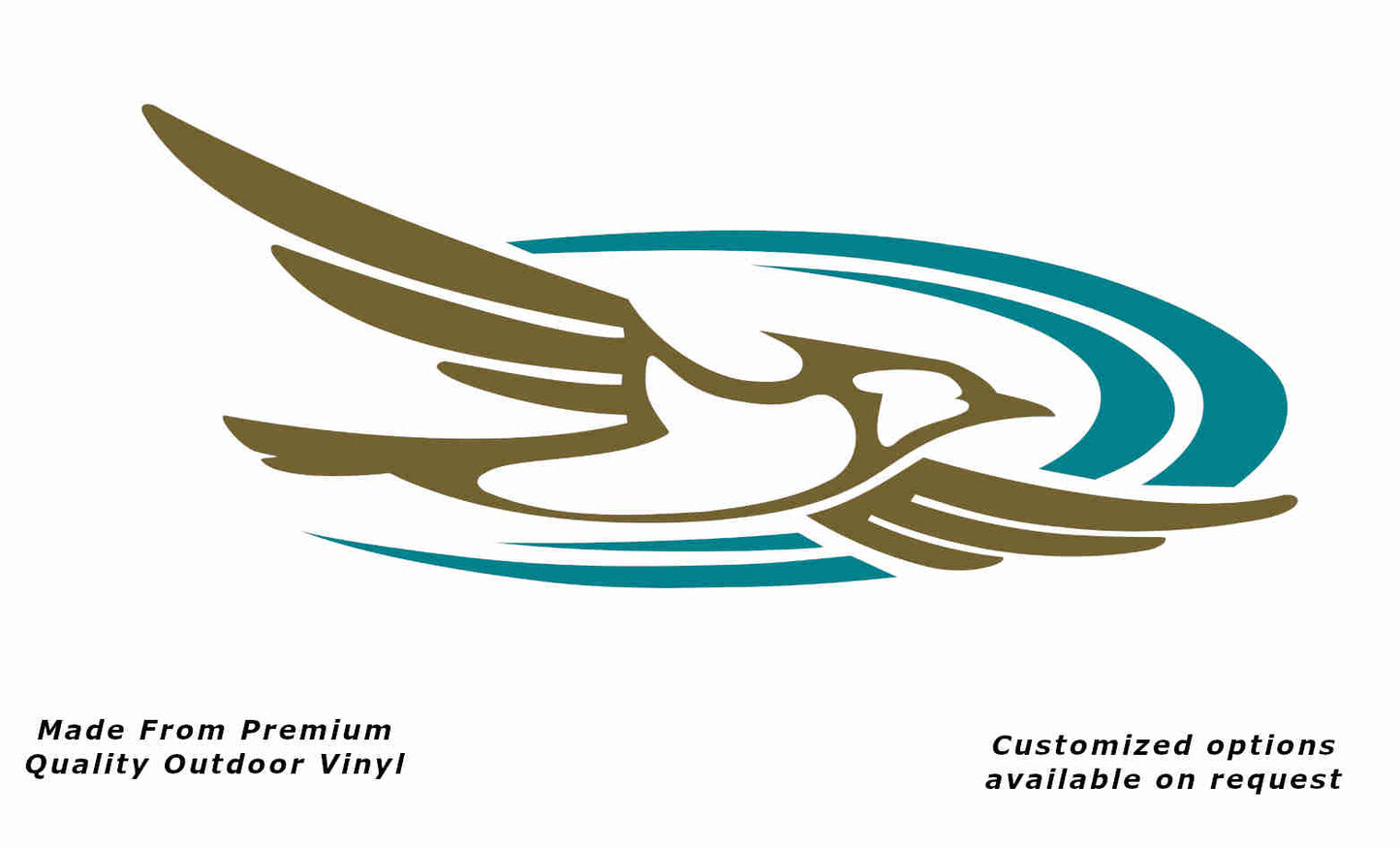 Jayco bird 2000-2010 right caravan replacement vinyl decal sticker in gold with a turquoise blue crescent.