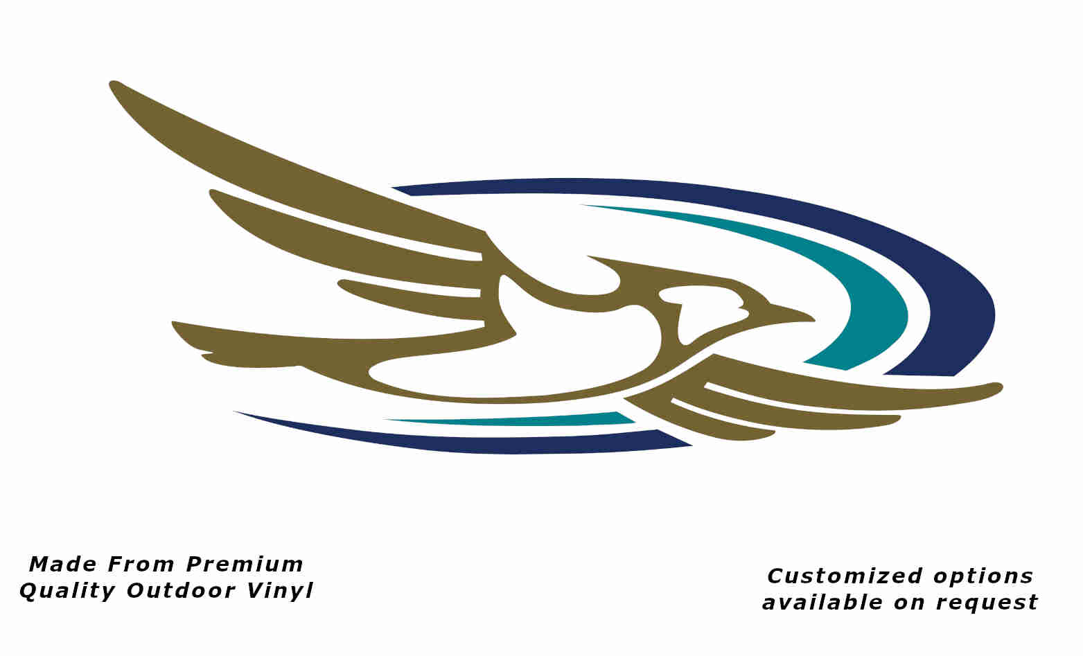 Jayco bird 2000-2010 right caravan replacement vinyl decal sticker in gold with a turquoise blue and dark blue crescent.