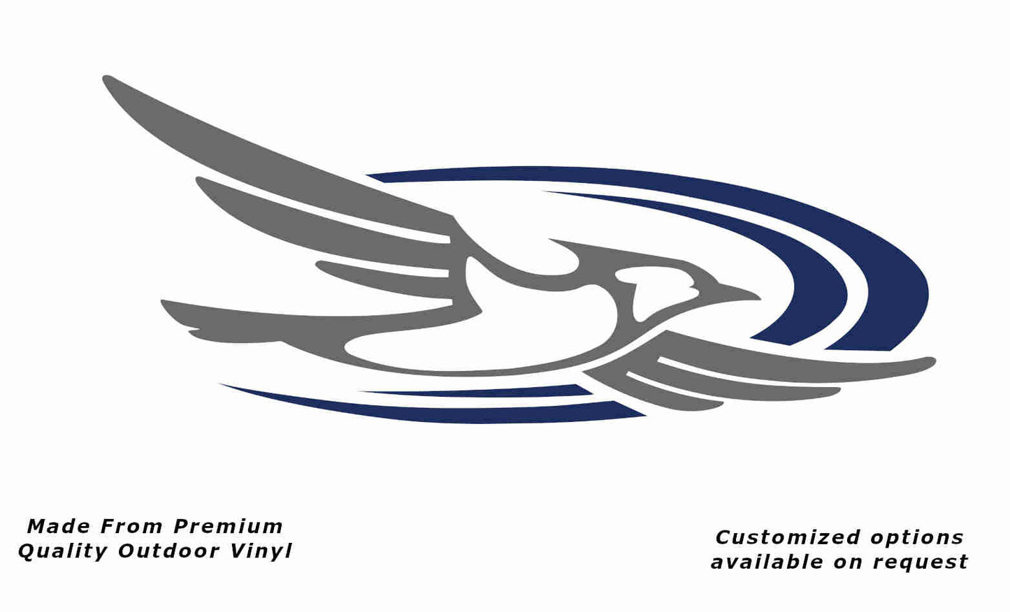 Jayco bird 2000-2010 right caravan replacement vinyl decal sticker in silver grey with a dark blue crescent.