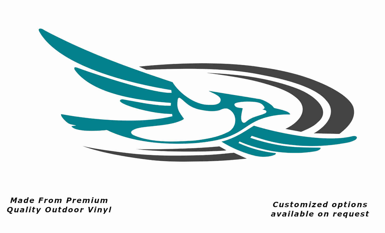 Jayco bird 2000-2010 right caravan replacement vinyl decal sticker in turquoise blue with a metallic charcoal crescent.