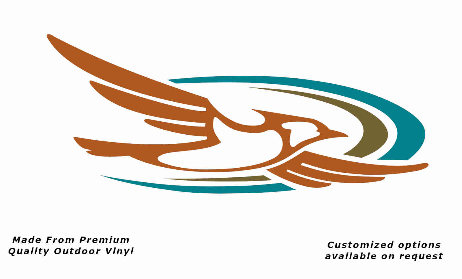 Jayco bird 2000-2010 right caravan replacement vinyl decal sticker in terracotta with a gold and turquoise blue crescent.