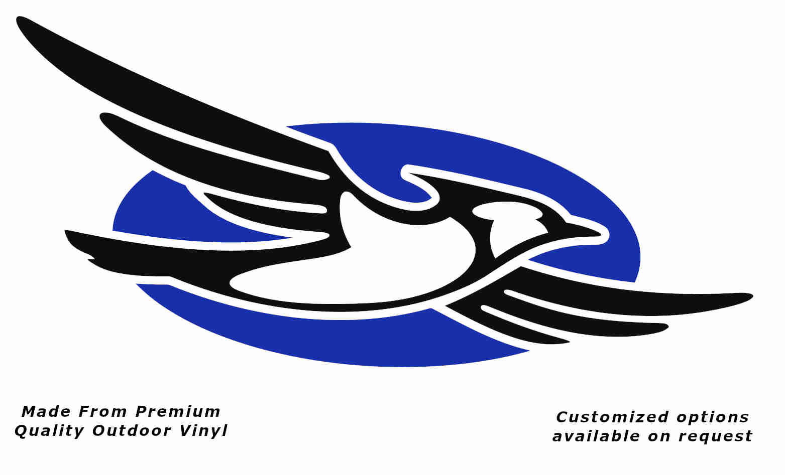 Jayco bird disc right caravan replacement vinyl decal sticker with a black bird and brilliant blue disc.