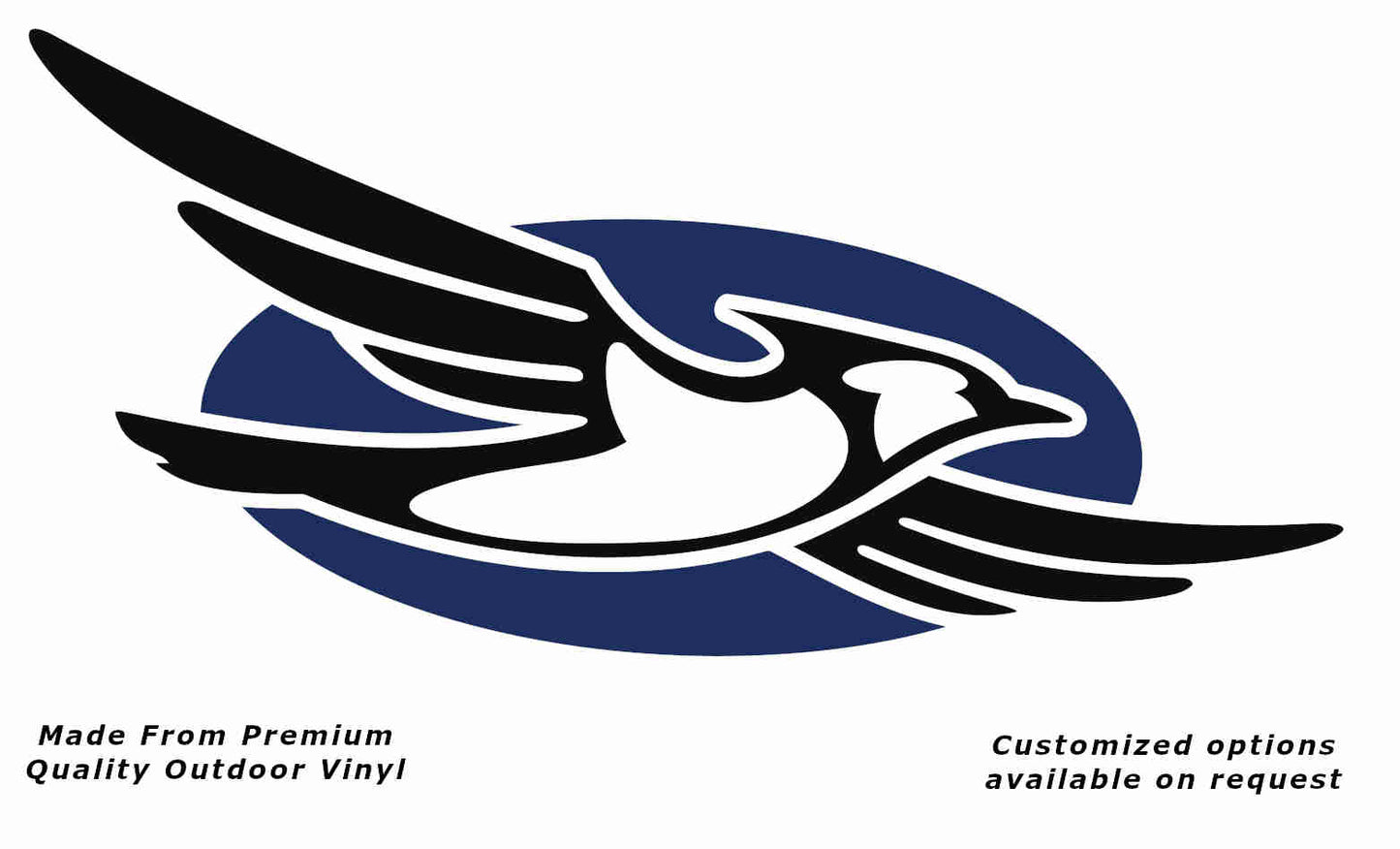 Jayco bird disc right caravan replacement vinyl decal sticker with a black bird and dark blue dic.