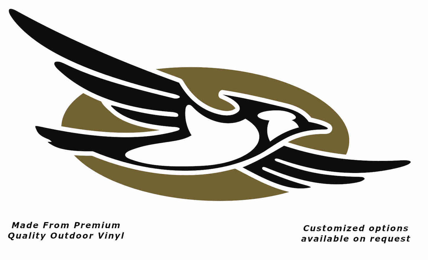 Jayco bird disc right caravan replacement vinyl decal sticker with a black bird and gold disc.