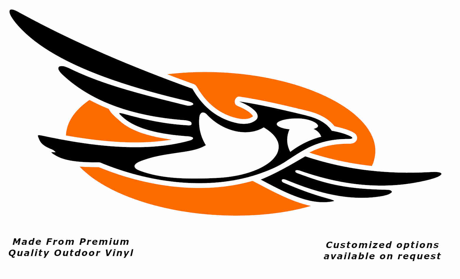 Jayco bird disc right caravan replacement vinyl decal sticker with a black bird and pastel orange disc.