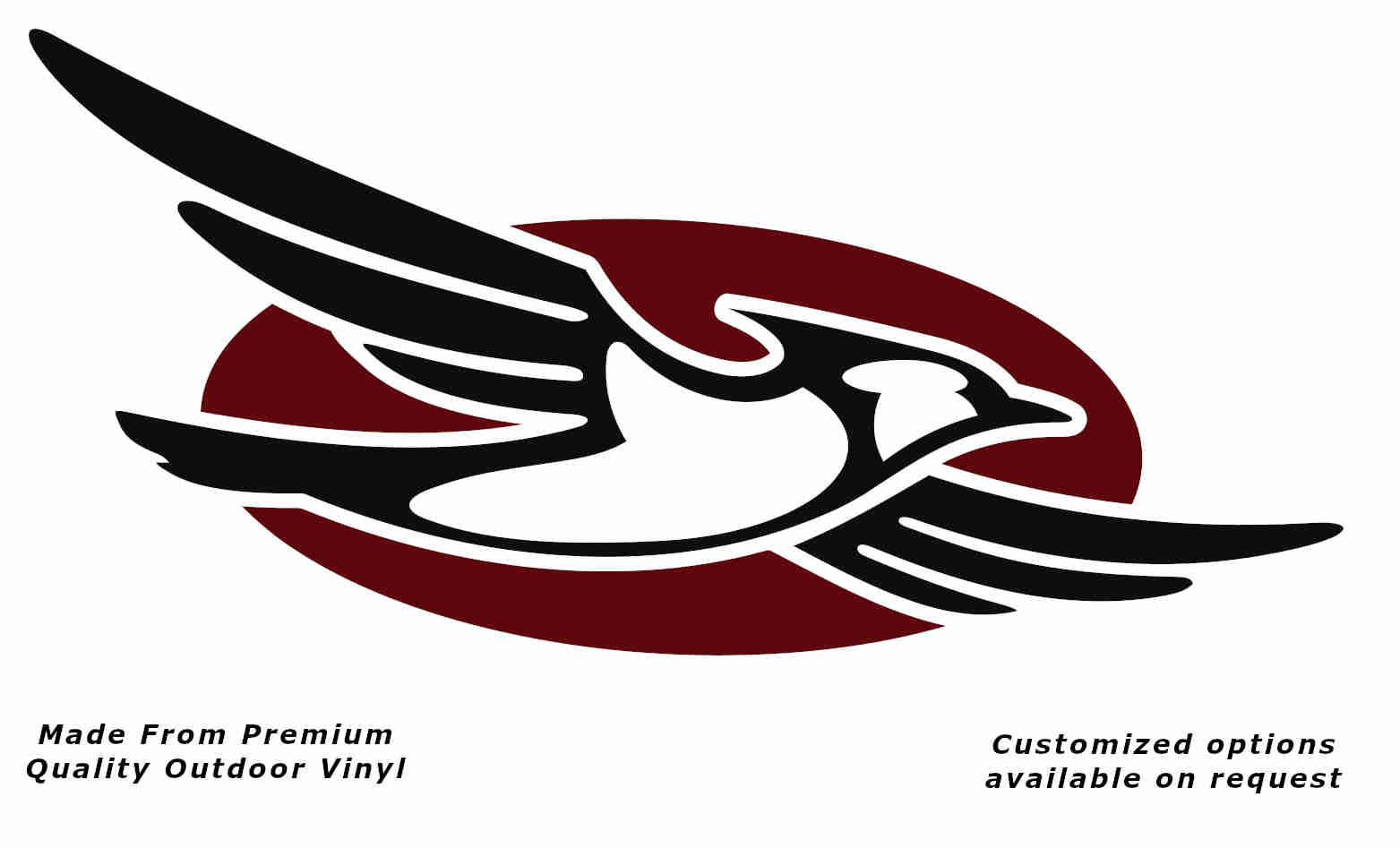 Jayco bird disc right caravan replacement vinyl decal sticker with a black bird and purple red disc.