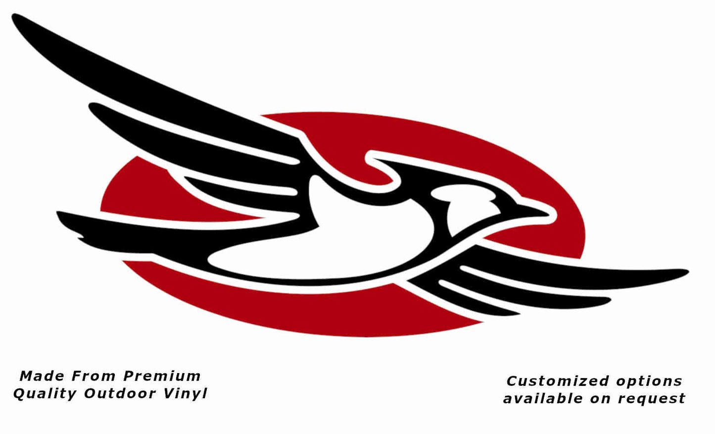 Jayco bird disc right caravan replacement vinyl decal sticker with a black bird and red disc.