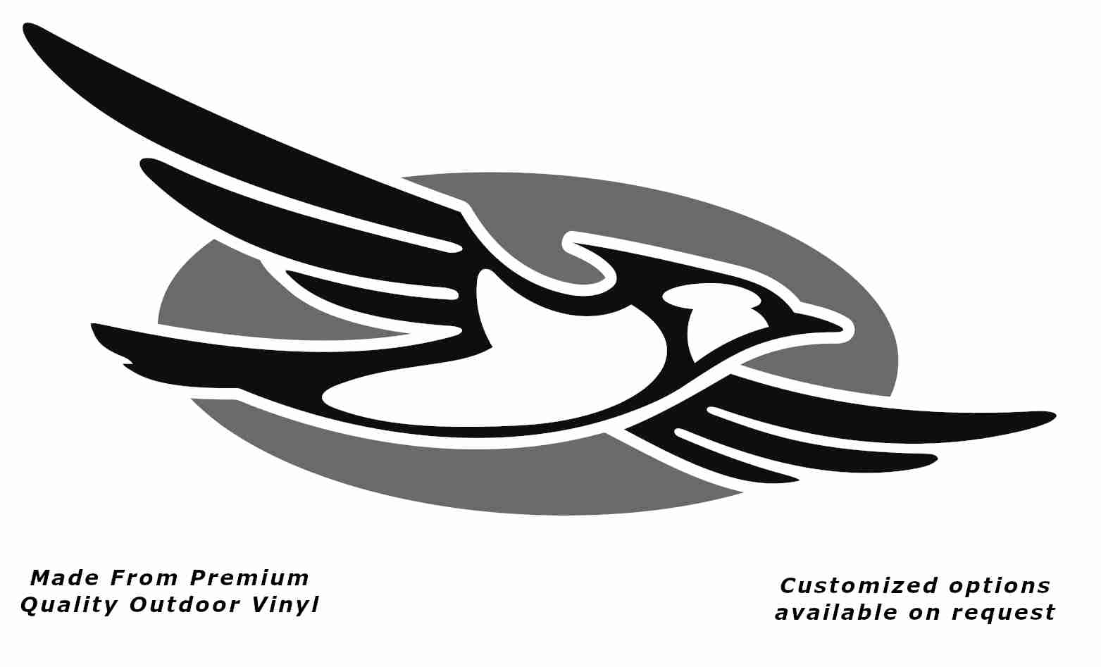 Jayco bird disc right caravan replacement vinyl decal sticker with a black bird and silver grey disc.