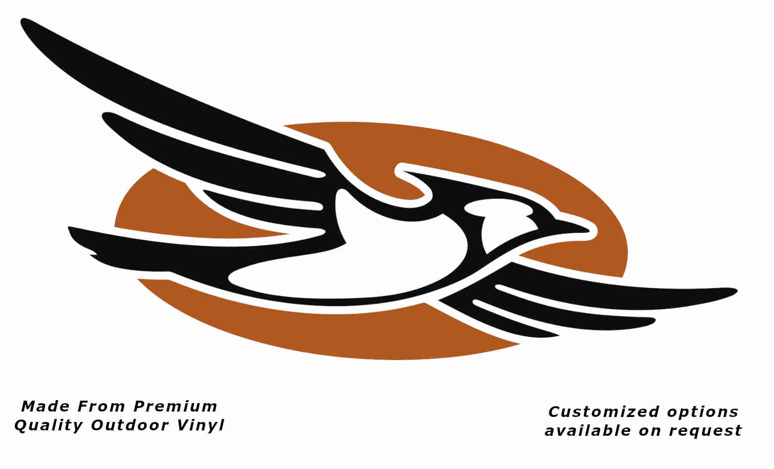 Jayco bird disc right caravan replacement vinyl decal sticker with a black bird and terracotta disc.