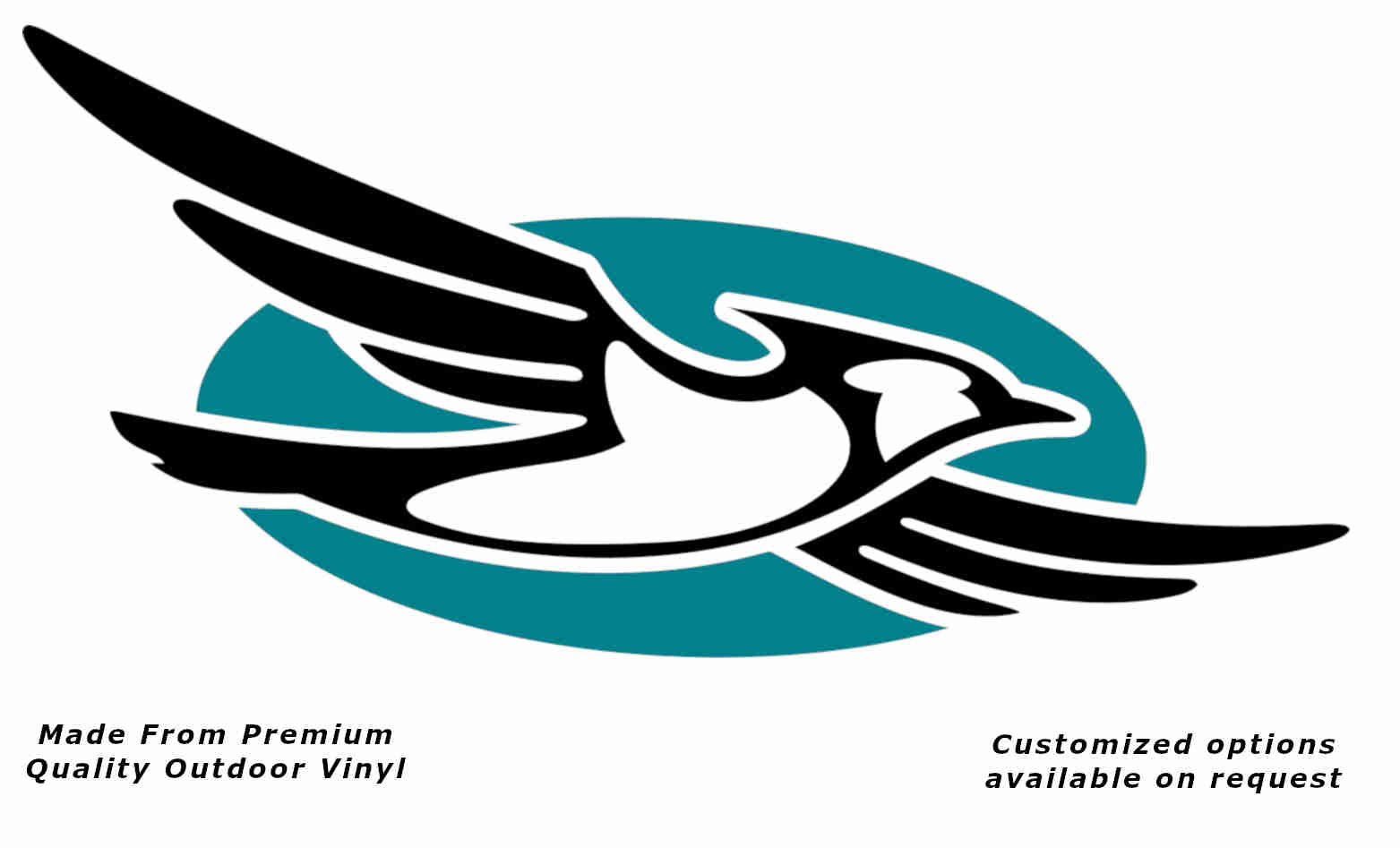 Jayco bird disc right caravan replacement vinyl decal sticker with a black bird and turquoise blue disc.