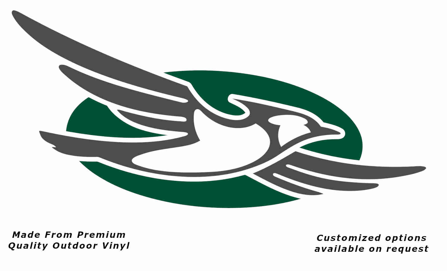 Jayco bird disc right caravan replacement vinyl decal sticker with a dark grey bird and forest green disc.