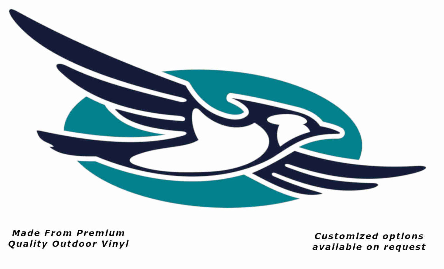 Jayco bird disc right caravan replacement vinyl decal sticker with a deep sea blue bird and turquoise blue disc.