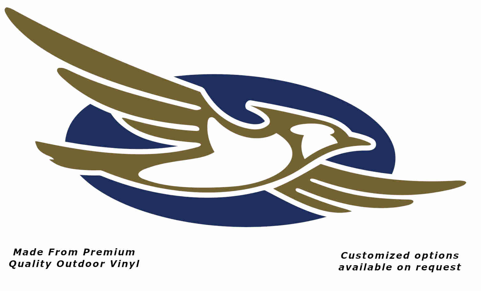 Jayco bird disc right caravan replacement vinyl decal sticker with a dark blue bird and gold disc.