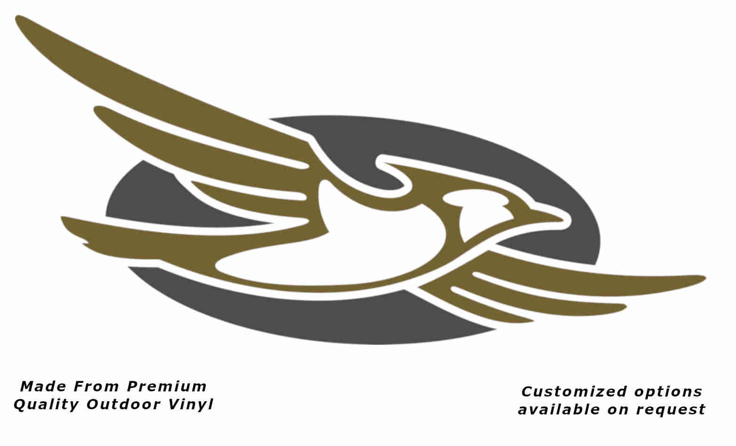 Jayco bird disc right caravan replacement vinyl decal sticker with a gold bird and dark grey disc.